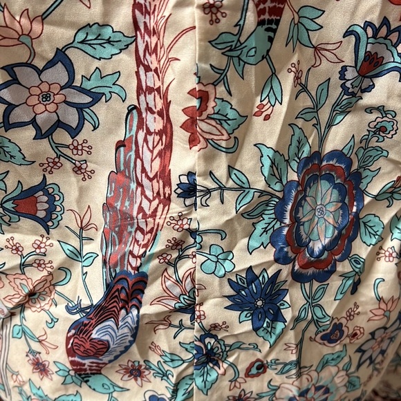 Kinikiss Long Sleeve Shirt Blouse Button Up Tan Pink Peacock Floral Womens XL - Picture 7 of 7